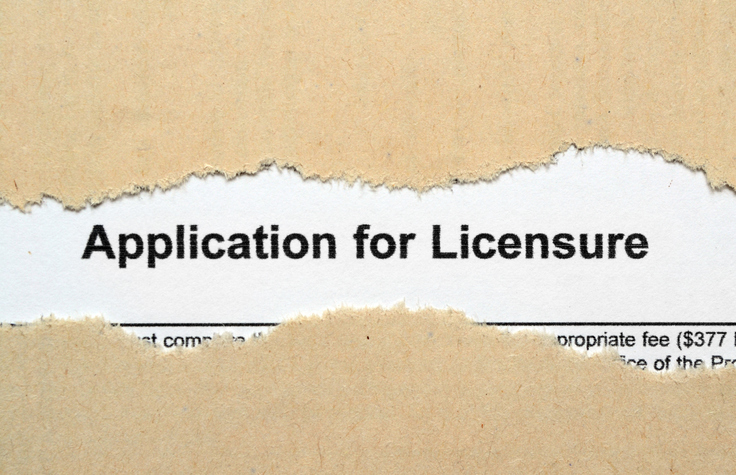 piece of paper saying Application for Licensure